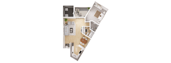 A floor plan of a house with a living room, kitchen, dining room, and bedrooms.