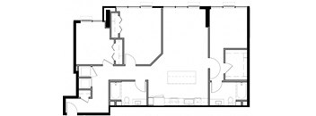 a floor plan of a house with a bedroom and a living room