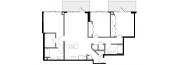 a schematic floor plan of a house with rooms and a roof