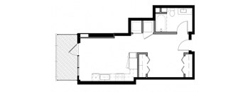 a floor plan of a small house with a bedroom and a living room