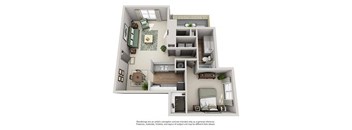 a 3d floor plan with a bedroom and a bathroom