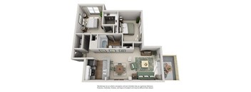 a 3d floor plan of a house with a balcony