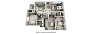 3d floor plan of a home with a bedroom and a living room