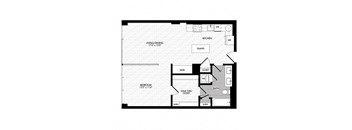 a floor plan of a small apartment with a bedroom and a bathroom