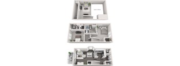 A townhome floor plan image with three levels