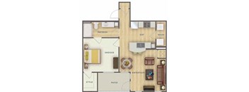 a floor plan of a house with a bedroom and a living room