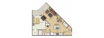 a floor plan of a house with a bedroom and a living room