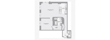 a floor plan of a house with a bedroom and a living room