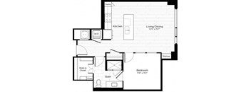 a floor plan of a room with a bedroom and a bathroom
