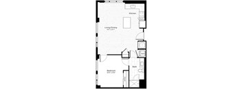 a floor plan of a small house with a bedroom and a bathroom