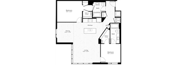 a floor plan of a house with a bedroom and a living room