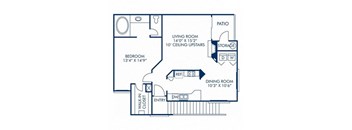 second level floor plan of a bedroom apartment with a living room and a dining room
