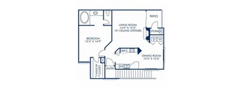 second level floor plan of a bedroom apartment with a living room and a dining room