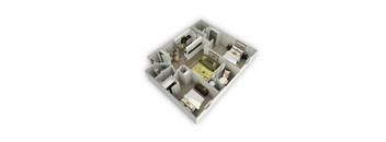 a 3d floor plan of a small apartment