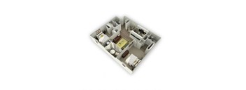 a 3d floor plan of a small apartment
