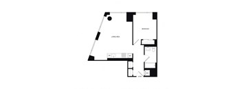 floor plan of an open floor plan with a bedroom and a living room