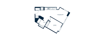 a floor plan of a unit with a bedroom and a living room