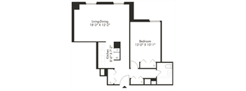 an illustration of a floor plan of a living room with a bedroom and a kitchen