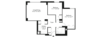 a floor plan of a living room with a kitchen and a bedroom