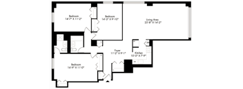 a diagram of a floor plan of a house with two bedrooms and a living room