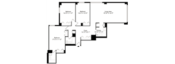a floor plan of a house with two bedrooms and a living room with a staircase