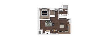 a floor plan with a bedroom and a living room