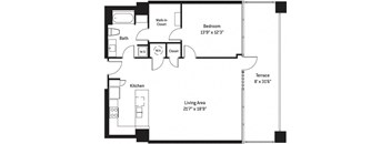 a floor plan of a house with a bedroom and a living room