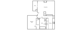the floor plan of a small apartment with a bedroom and a living room