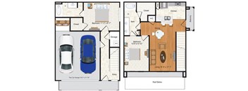the floor plan of a house with a garage and a car