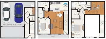three different floor plans of a house with a garage