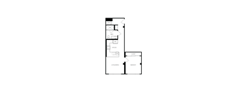 A floor plan of a house with a living room, dining room, kitchen, and bedroom.