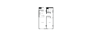 A floor plan of a house with a living room, dining room, kitchen, two bathrooms, and two closets.