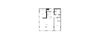 A black and white floor plan of a house with two bedrooms, a living room, a kitchen, a bathroom, and a reference room.