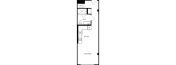 A floor plan of a house with a living/dining area, kitchen, bathroom, and a reference room.
