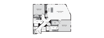 the floor plan of a bedroom apartment with a garage