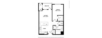 a floor plan with a bedroom and a kitchen