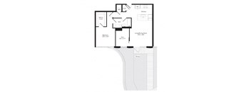 A floor plan of a house with a terrace.