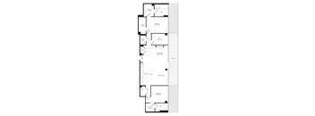 A floor plan of a house with a living room, dining room, kitchen, and two bedrooms.