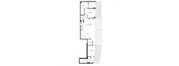 A floor plan of a house with a garage on the left and a living room on the right.