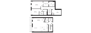 A black and white image of a floor plan for a two-story house.
