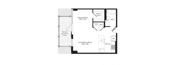 the floor plan of a small house with a bedroom and a living room