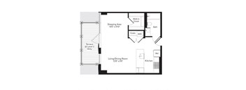 the floor plan of a small house with a bedroom and a living room