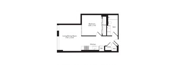 a floor plan of a studio apartment with a bedroom and a living room