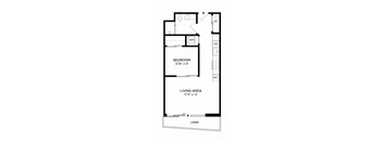 a floor plan of a small house with a living area and a bedroom