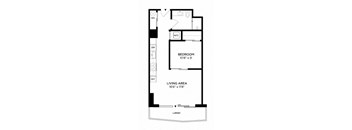 a floor plan of a small house with a living area and a bedroom