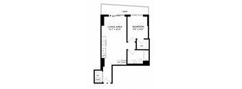 a floor plan of a small house with a bedroom and a living room