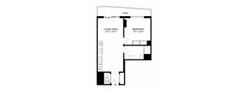 a floor plan of a small house with a bedroom and a living room
