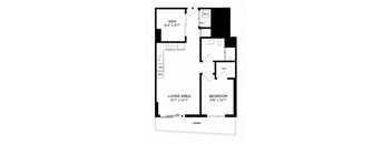 a floor plan of a small house with a bedroom and a living room