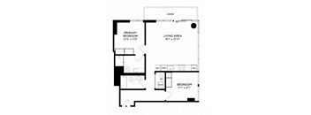 a floor plan of a small house with a bedroom and a living room