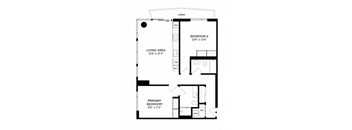 a floor plan of a small house with a bedroom and a living room